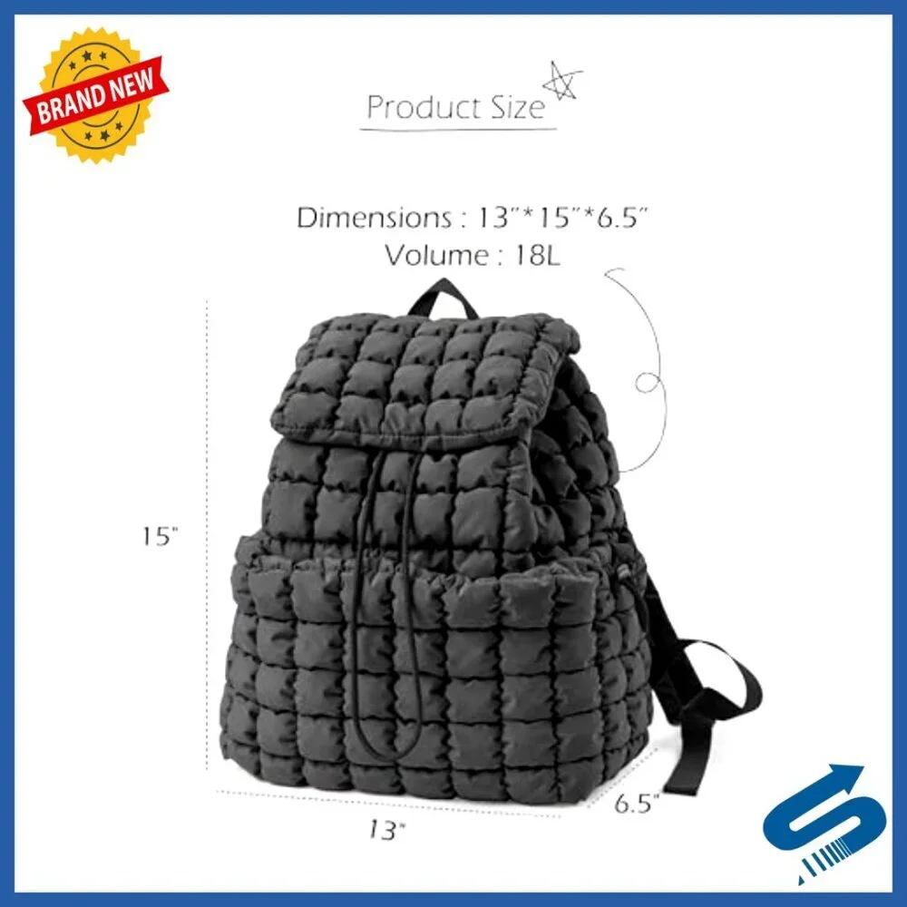 Lightweight Quilted Backpack 18L Capacity Travel Gym Bag Drawstring Pockets